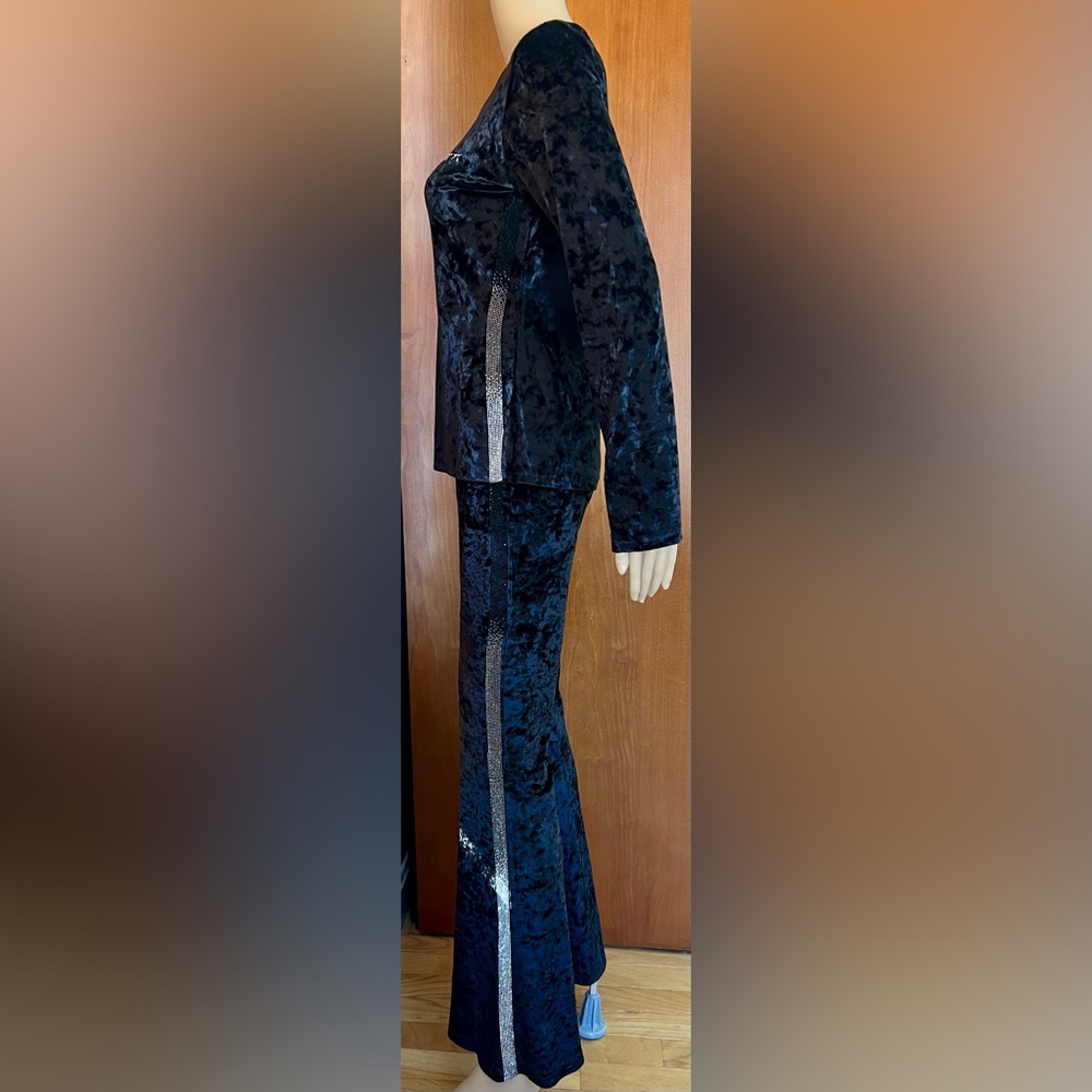 GIUSEPPE ZANOTTI 2pc Rhinestone Studded Black Velour Sweatsuit/Loungewear Sz S - Picture 3 of 11